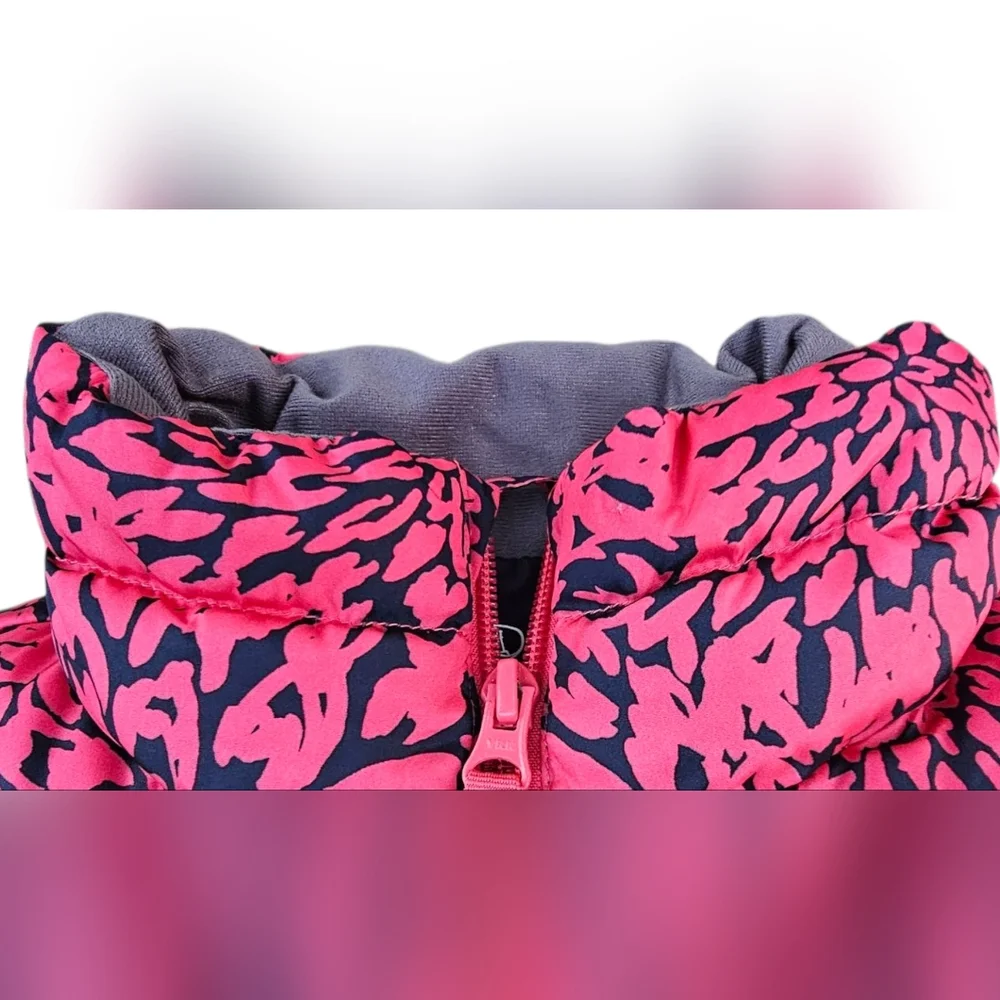 Lands' End - Pink & Navy Floral Abstract Print Puffer Jacket